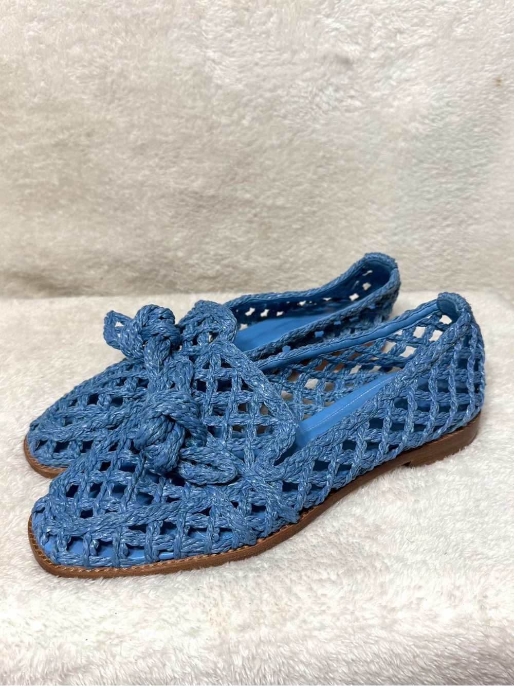 Alexandre Birman Raffia Penny Loafer Blue Raffia Woven Size 9
